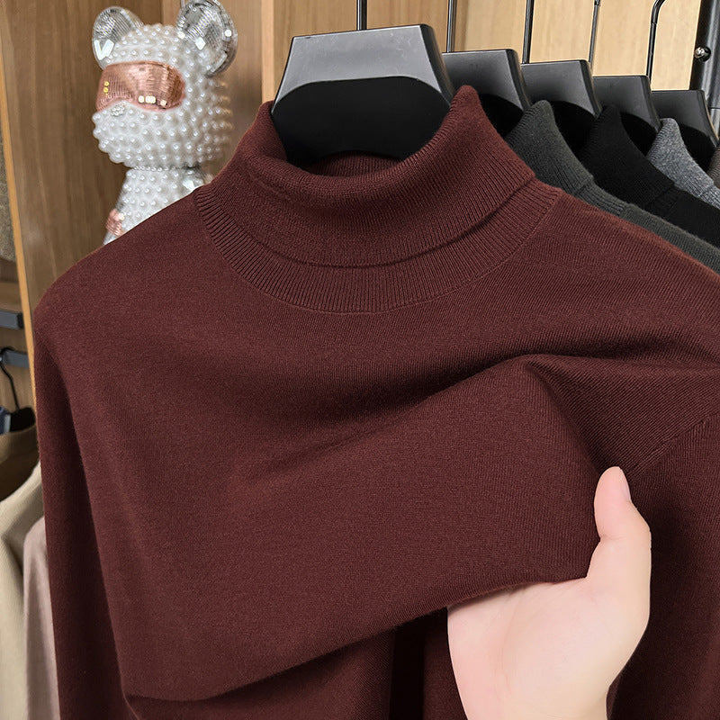 Men's pullover made of silk and sheep wool, stand-up collar