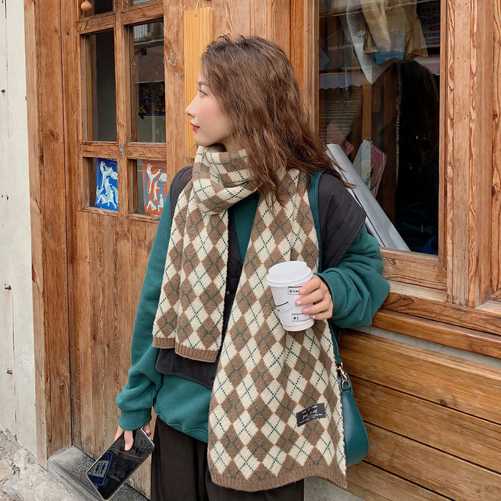 Checked knit scarf, 148x20 cm