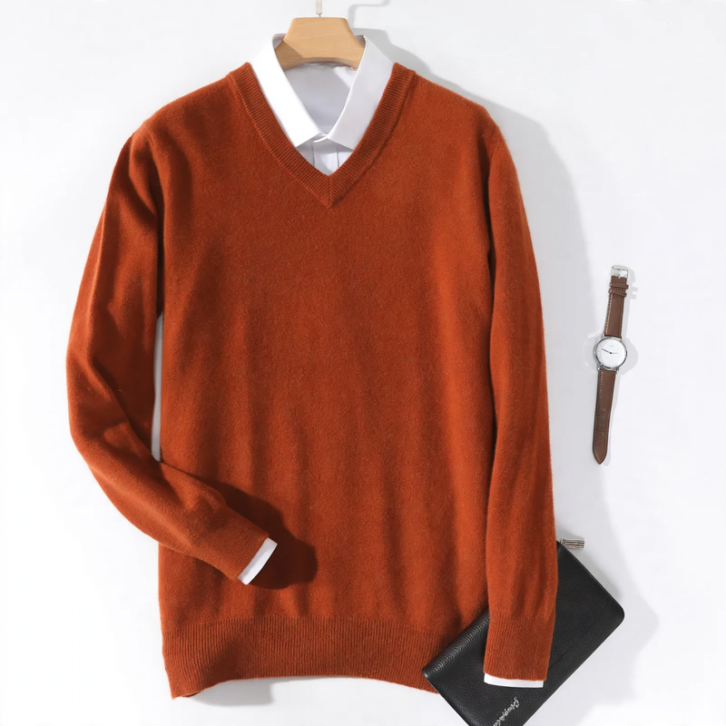 Men's wool pullover with V-neck