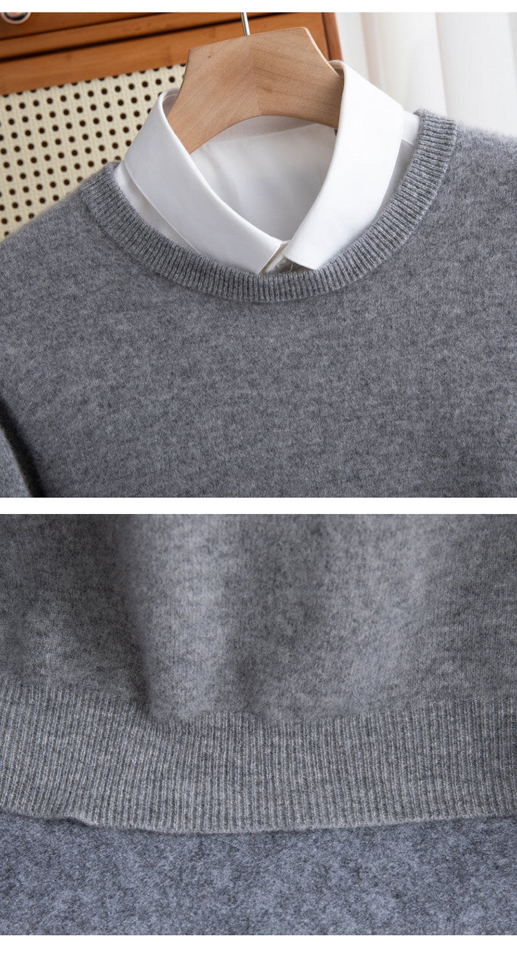 Men's wool pullover, crew neck, loose fit, 100% wool