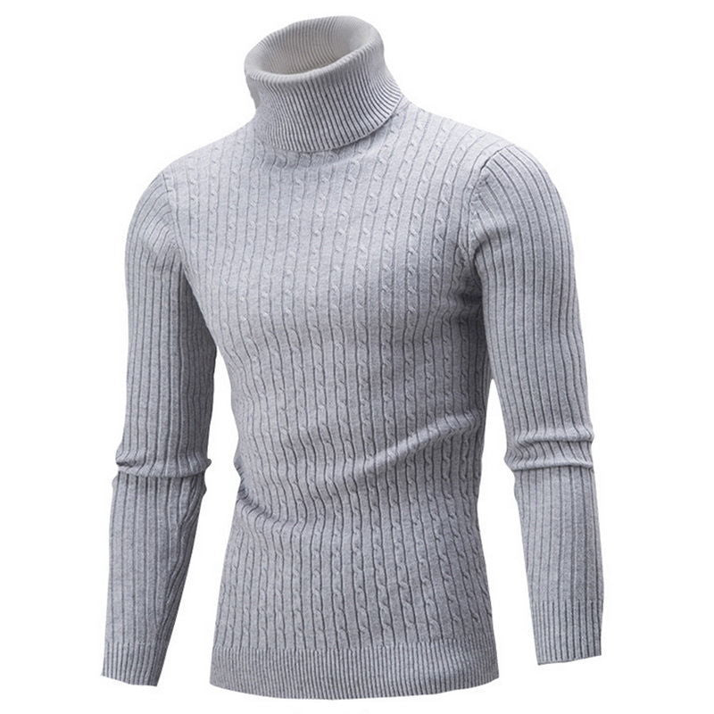 Men's knitted sweater with roll neck and cable pattern