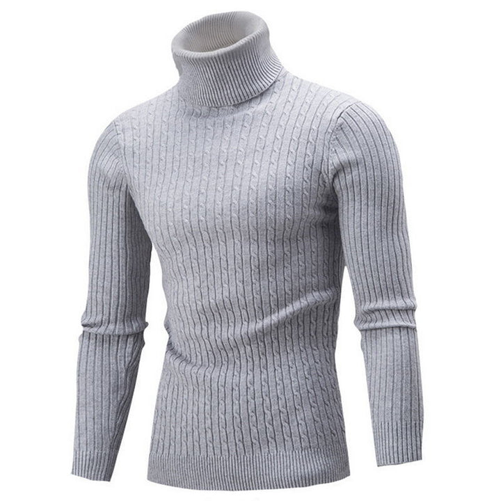 Men's knitted sweater with roll neck and cable pattern