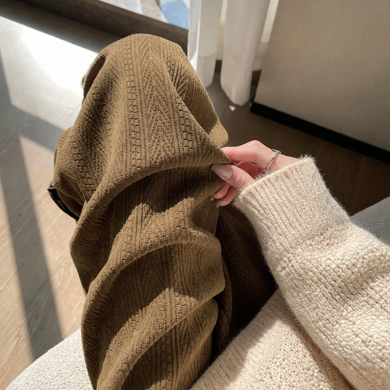 Padded cord wide trousers, loose fit