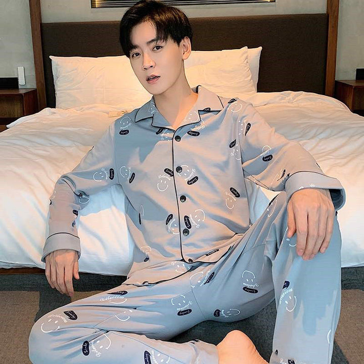 Men's pajama set made of 100% cotton, long-sleeved