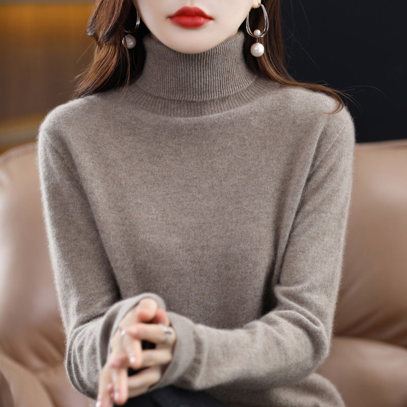 Women's wool sweater, high neck, fine knit