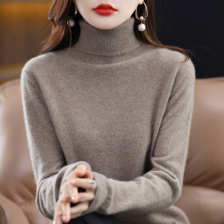 Women's wool sweater, high neck, fine knit