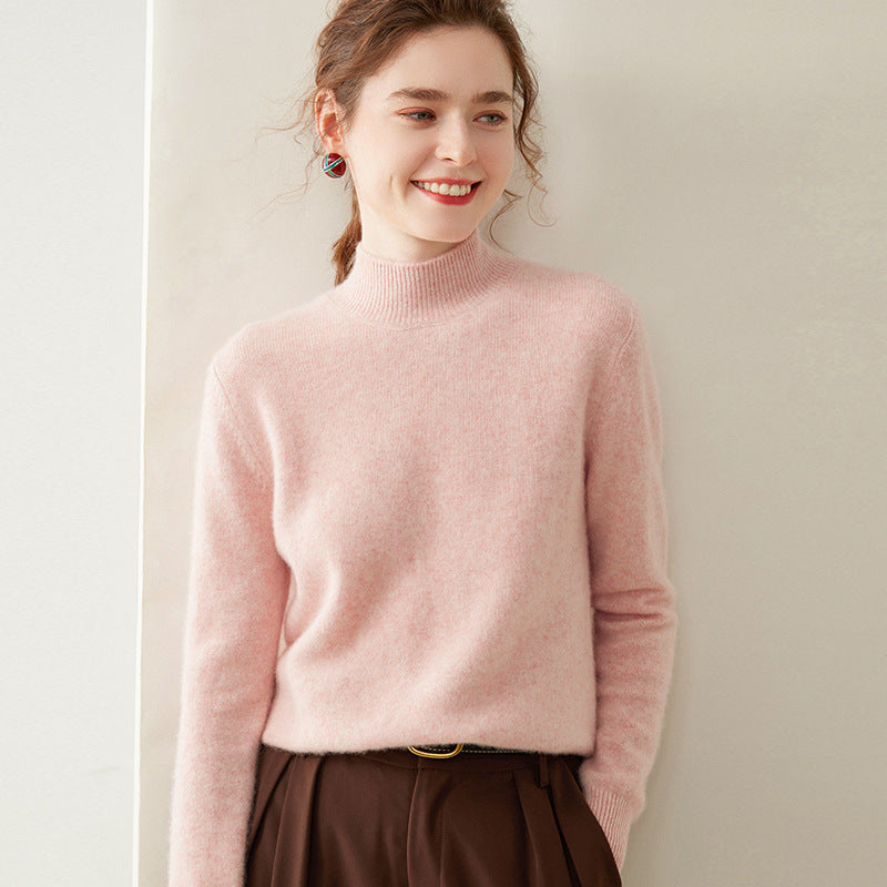 Women's cashmere sweater, semi-high collar, two-ply, loose