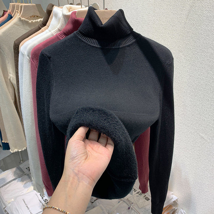 Padded women's turtleneck sweater, knitted, slim fit