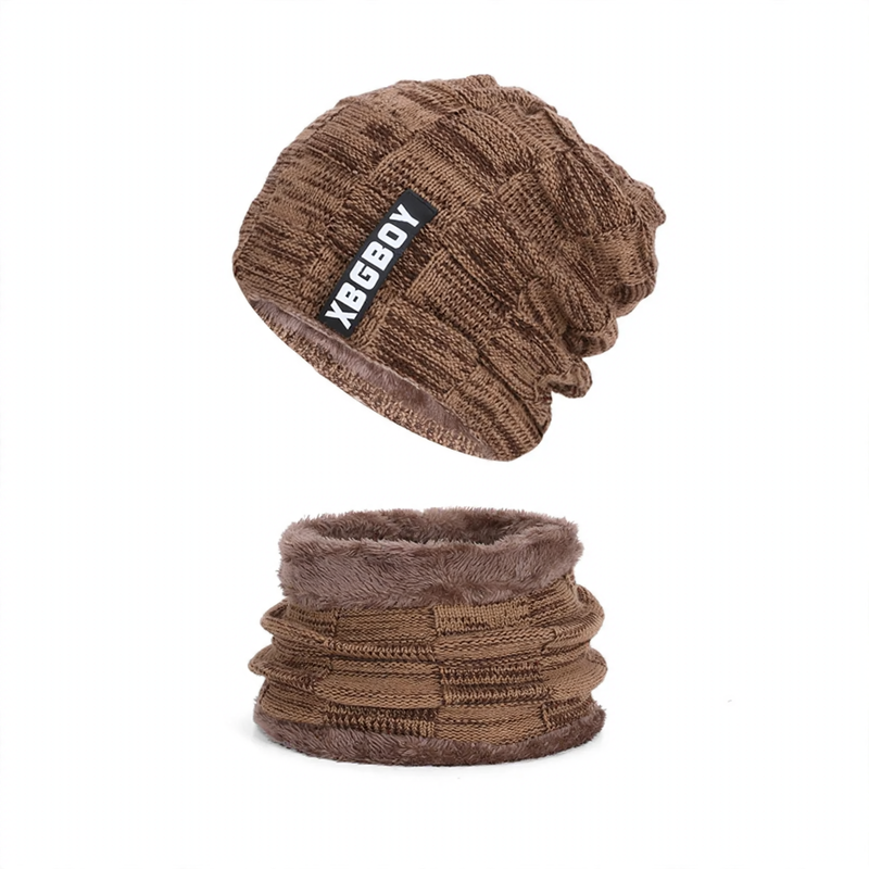 Winter knitted hat and scarf set, lined