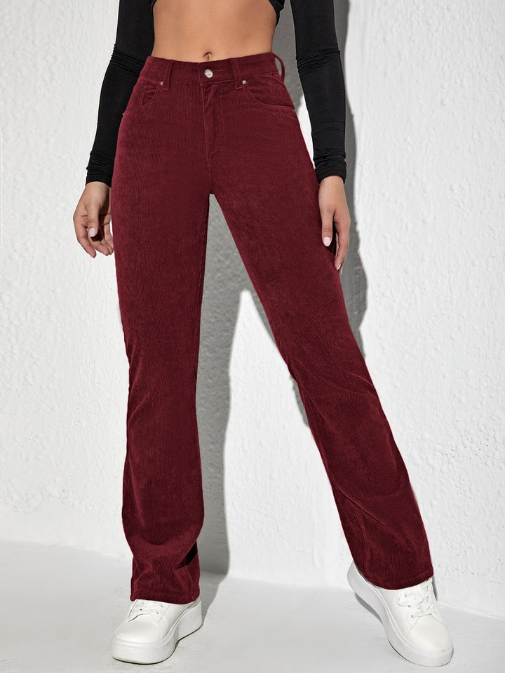 Cord flared pants with high waist