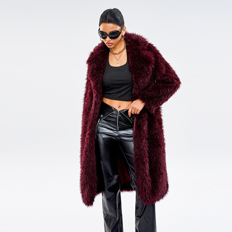 Long women's faux fur coat in snow fox look