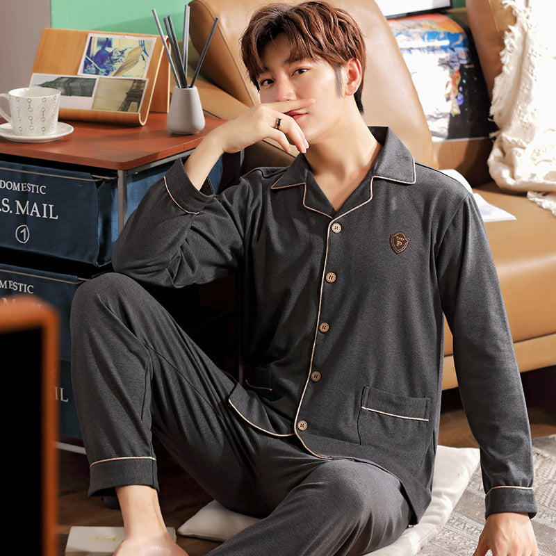 Men's Pajama Set, Cotton, Long Sleeve, with Button Placket