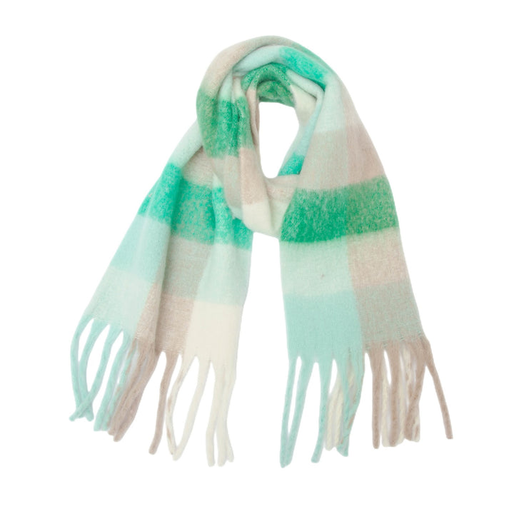 Thick scarf with fringes, checked