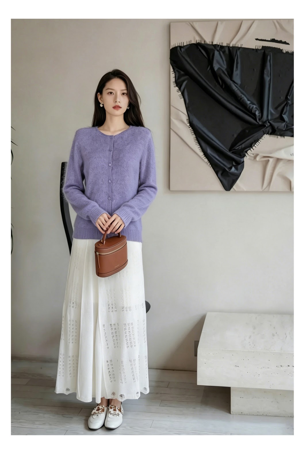 Women's cardigan, round neck, brushed
