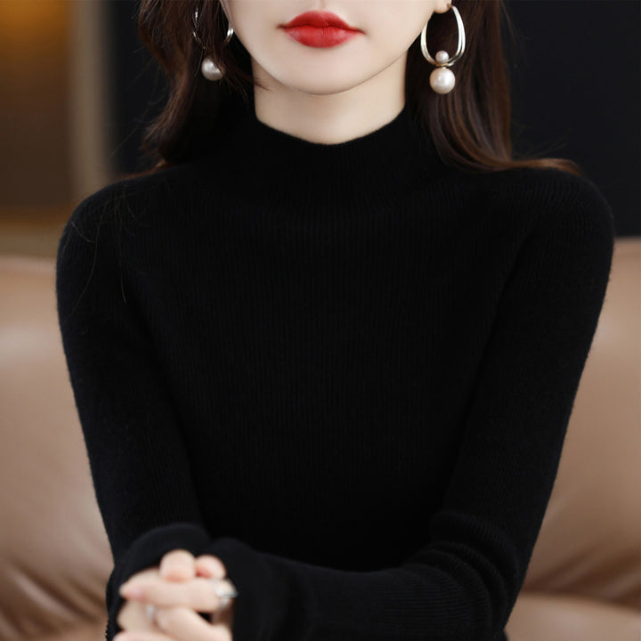 Women's Cashmere Sweater, seamless, 100% wool, stand-up collar