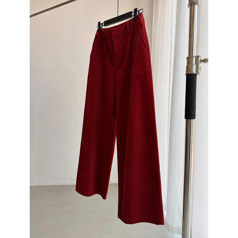 Women's corduroy pants, wide cut, straight fit