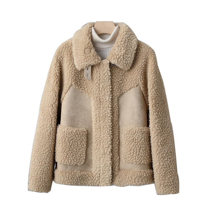 Women's Sheepskin Coat in Biker Style, Lamb Wool