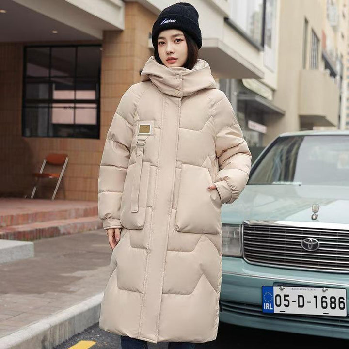 Longer, padded winter coat with hood