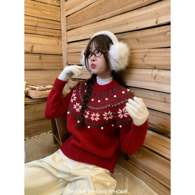 Padded knitted sweater in Christmas red