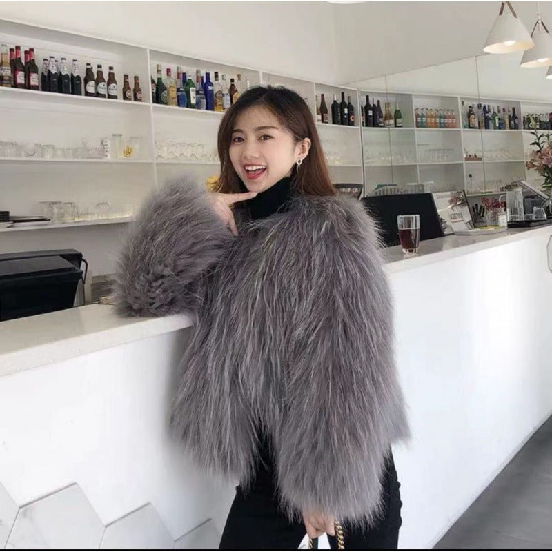 Modern faux fur jacket with asymmetric cut