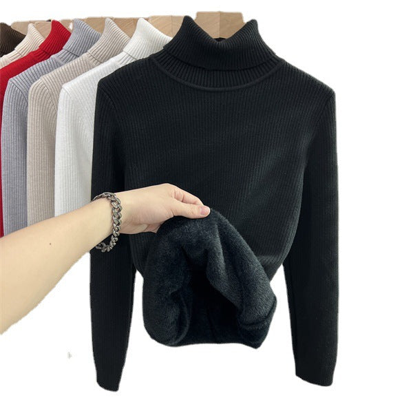 Ribbed women's turtleneck sweater, lined