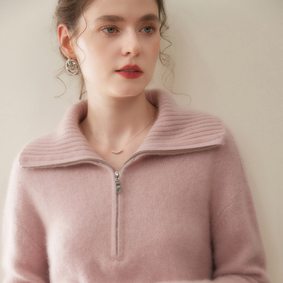 Women's cashmere pullover with zipper