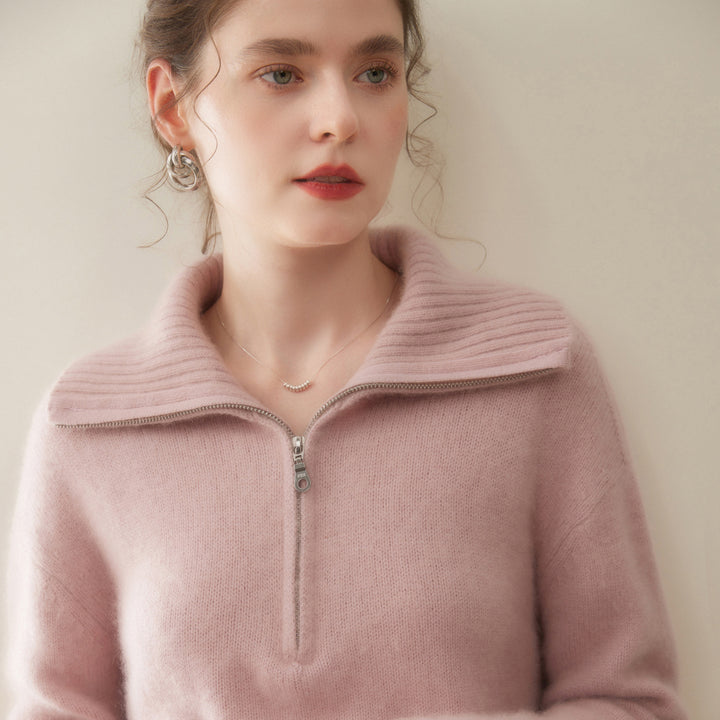 Women's cashmere pullover with zipper