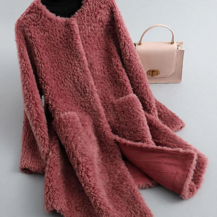 Ladies Sheepskin Coat, mid-length, Granulate Look