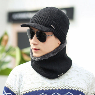 Men's knitted hat and scarf set, lined