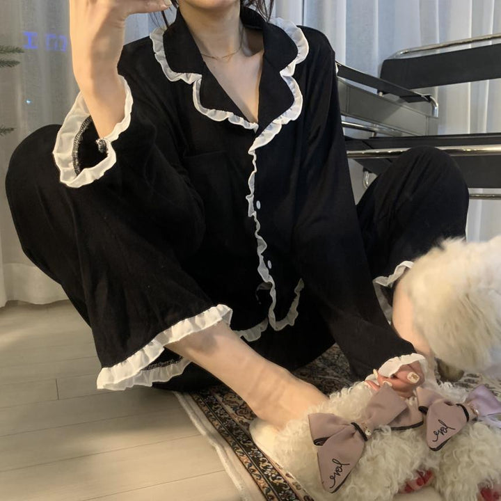 Ladies' Pajama Set, long-sleeved with ruffles