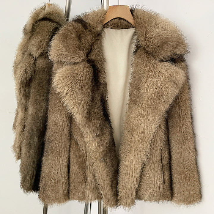 Women's Faux Fur Coat with Lapel Collar, Mid-Length