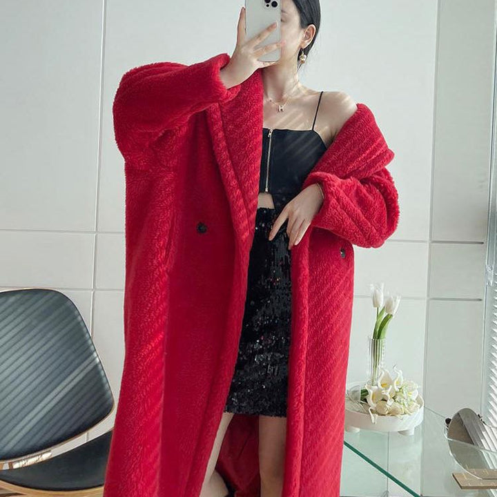 Long teddy coat made of alpaca wool blend