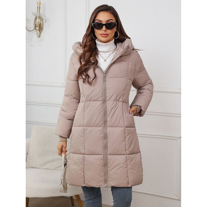 Long, padded winter coat for women, knee-length