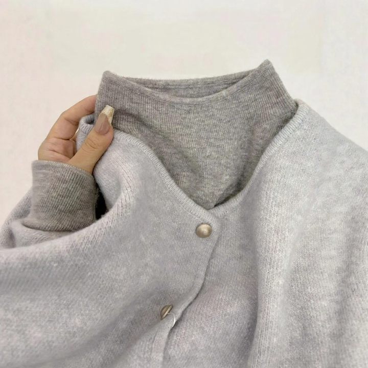 Women's knitted pullover with stand-up collar, versatile basic