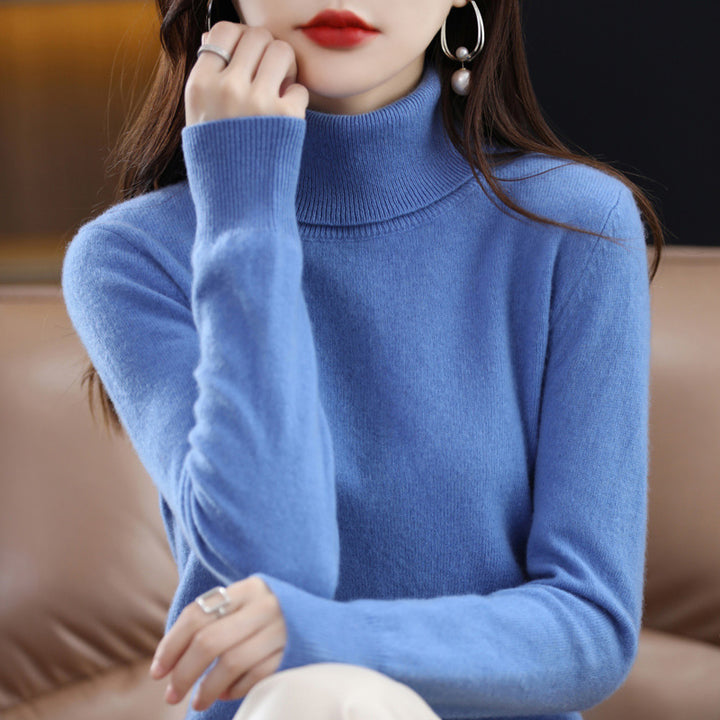 Elegant women's turtleneck sweater, knit, loose fit