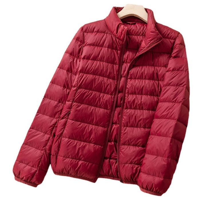 Light women's down jacket with stand-up collar