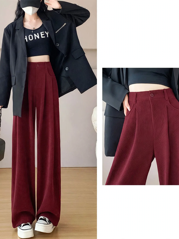 Cord pant with wide leg, high-waist, lined