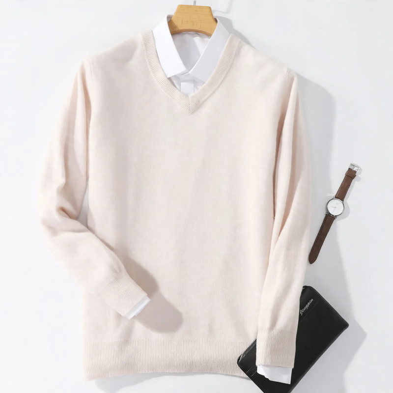 Men's wool pullover with V-neck