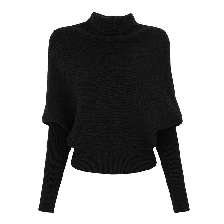 Women's knit sweater with turtleneck and bat sleeves