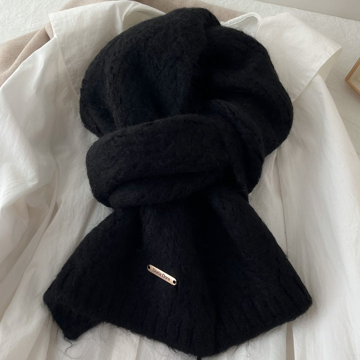 Alpaca wool blend scarf, knitted, 162cm