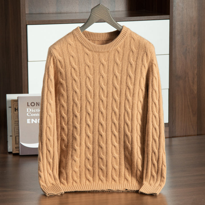 Men's cashmere sweater with stand-up collar and jacquard pattern