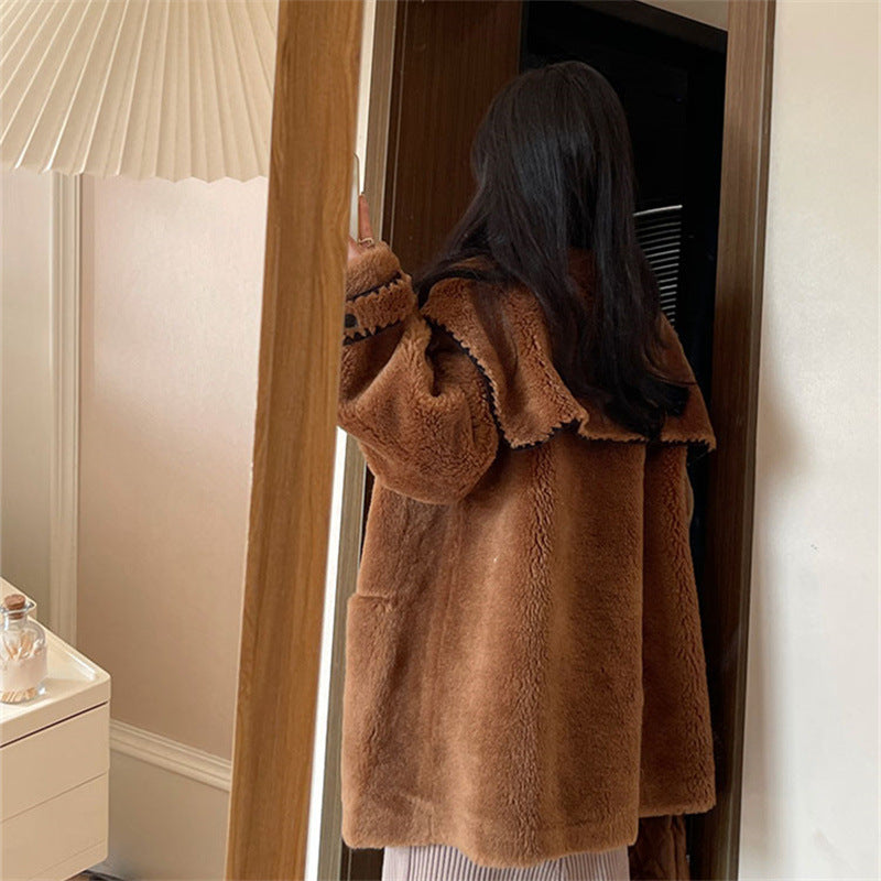 Teddy coat with sailor collar, women's