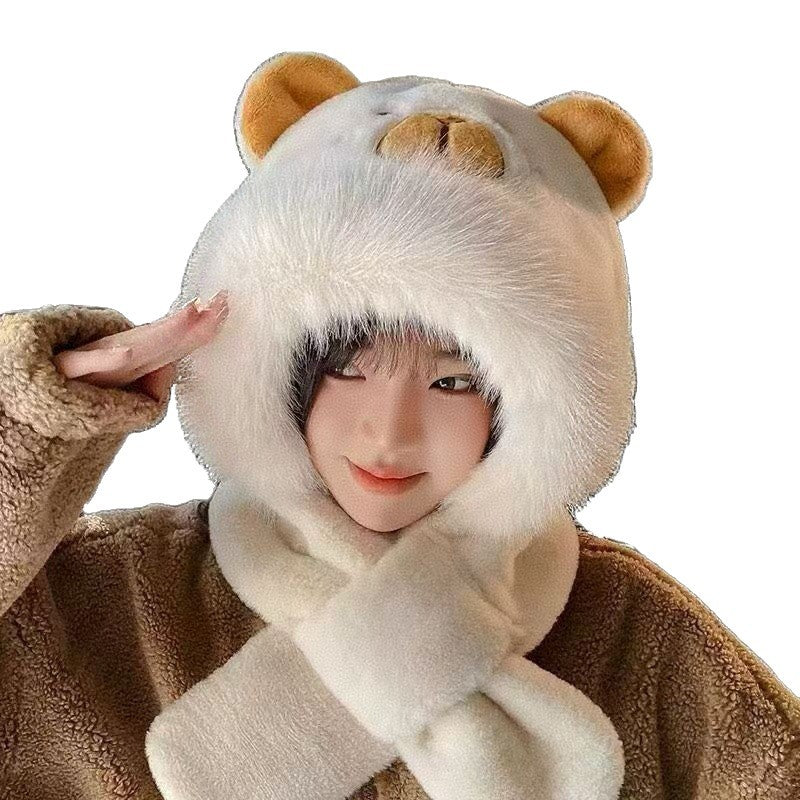 Women's set of hat and scarf, plush, lined