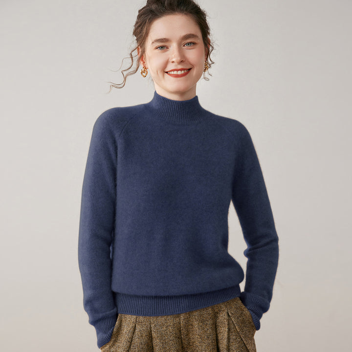 Women's cashmere sweater, stand-up collar, soft and figure-flattering