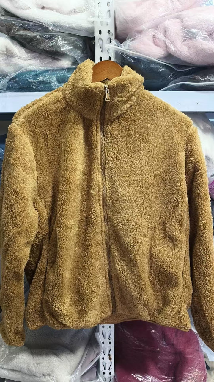 Fleece jacket with stand-up collar and zipper