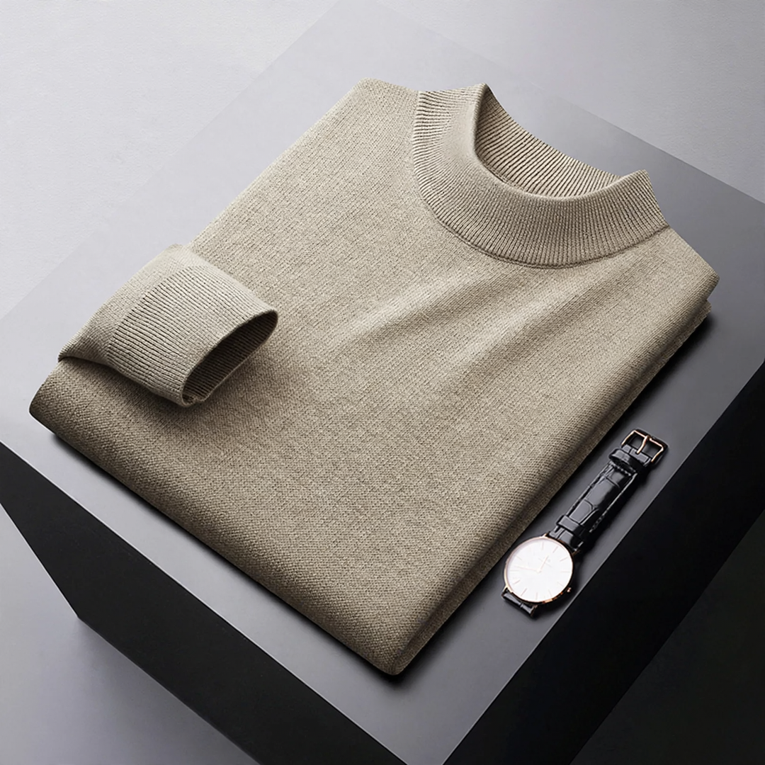 Men's wool pullover, stand-up collar, lined