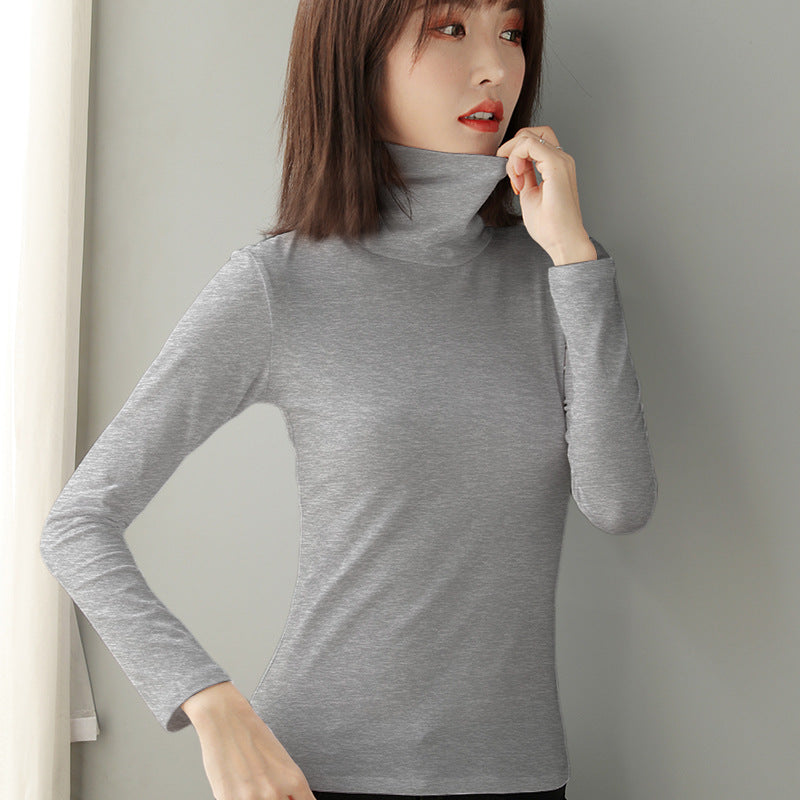 Women's Long Sleeve Base Layer Shirt, Cotton, Stand Collar, Fitted