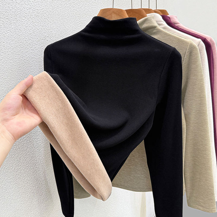 Wool blend turtleneck sweater with thermal lining