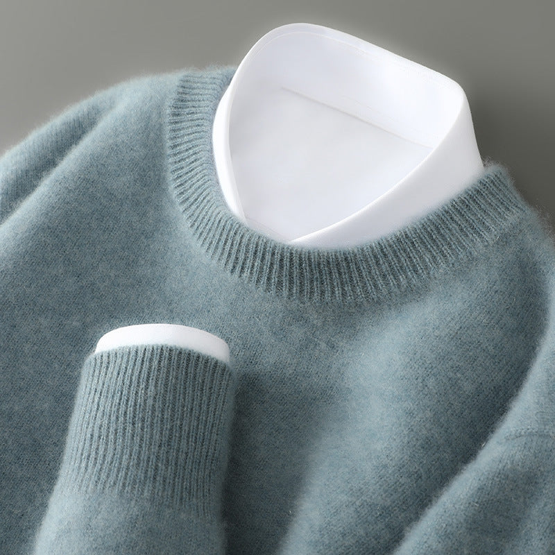 Men's wool sweater, stand-up collar, 100% wool, thick