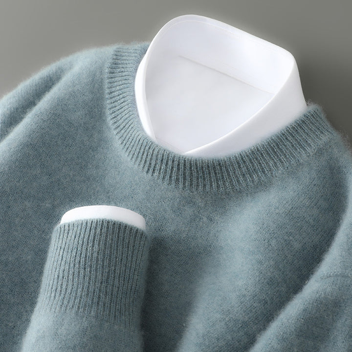 Men's wool sweater, stand-up collar, 100% wool, thick
